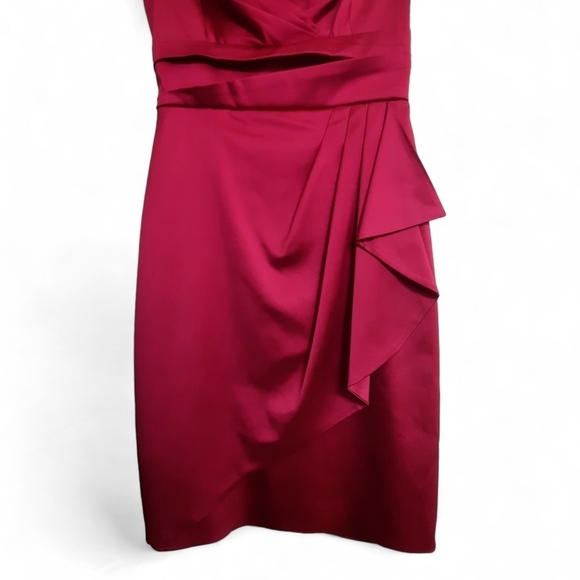 KAY UNGER NEW YORK Fuchsia Midi Sheath Satin Dress Cocktail Party Formal Pink 2 - Picture 3 of 7